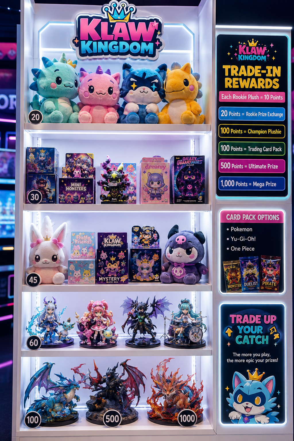 Klaw Kingdom prize wall showing the trade-in rewards ladder